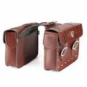 Pair PU Leather Motorcycle Side Tool Bag Luggage Saddlebags Universal 10-BROWN COLOR