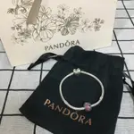 潘朵拉 PANDORA 愛心手鍊 手環 17CM + 迪士尼 鑲鑽抽象米妮串珠