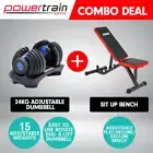Powertrain 24kg Adjustable Dumbbell Home Gym Exercise Bench Blue