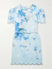 [Zimmermann] Zimmermann - Crush Belted Crystal-embellished Scalloped Floral-print Linen Mini Dress - Blue - 0 0 Blue