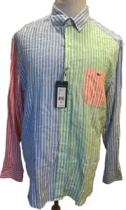 Vineyard Vines Shirt Mens Small Colorblock Striped Classic Fit 100% Linen Tucker