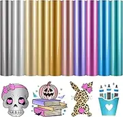 VINYL FROG 10 Sheets Matte Metallic Heat Transfer Vinyl Bundle 12"x10" Metallic Satin HTV Vinyl Packs 10 Assorted Pearlescent Colors Iron on Vinyl Easy to Weed HTV Vinyl for DIY T-Shirts(01)