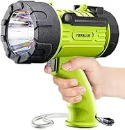 YIERBLUE Rechargeable Spotlight Flashlight with 1500 Lumen LED, IP67 Waterproof Long Running Spot Light searchlight, Impact Resistant Handheld Spotlight with Foldable Stand and Detachable Red Lens