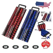 Portable 160-Piece Socket Holder with Steel Tray and Blue&Red Clips - 2 PC Set