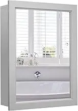 Giantex Mirrored Bathroom Cabinet, Medicine Cabinet w/Single Door & Adjustable Shelf, Wall Mounted Storage Organizer for Bathroom Hallway Living Room Bedroom (Grey)