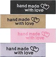 120PCS Personalized Sewing Labels for Handmade Items - Hand Made With Love Cloth Tags for Quilts and Clothing - White, Black, Brown, Pink