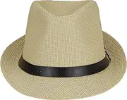 [CaySep] Straw-Sun-Hat Short-Brim Fedora-Hat for Women Men - Summer Roll Up Trilby Hat Panama Beach Sun Cap, Beige, Medium