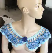 HANDMADE CROCHETED COLLAR scarf WRAP SCARF BLUE COLORS THREAD ONE OF A KIND ART