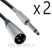 2 Pack Lot 25ft XLR 3-Pin Male to 1/4" Mono Shielded Microphone Mic Audio Cable