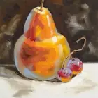 Pear grapes original oil painting on canvas realism still life veggie art yellow
