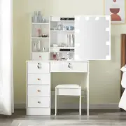 LED Dressing Table Stool Makeup Mirror LED Light Drawer Storage Cabinet White AU