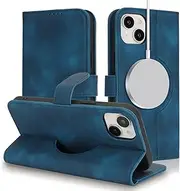 Cavor for iPhone 15 Case Leather Wallet Folio Flip Cover Support Magsafe Charging with Kickstand and Photo Holder Card Slots Protective Shockproof Phone Cases-Matte Style Blue