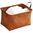 Brown Laundry Basket Square Hand Woven Storage Basket Laundry Hamper Home