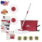 Hands-Free Ruby Red Spin Mop with Additional Mop Head for Sparkling Floors