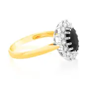 Luminesce Lab Grown 9ct Yellow Gold 0.70 Carat Diamond & 2.6ct Natural Black Sapphire 9x7mm Ring, N