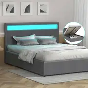 ALFORDSON Bed Frame Double Queen King RGB LED Gas Lift Storage Base Fabric