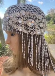 1920s Flapper Great Gatsby Hat, Retro Silver Cloche