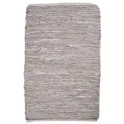 French Country Floor Mat Rectangle Woven Light Grey Leather 90x60cm