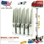 32Pc Chrome 6" Tall 14x1.5 XL Spike Lug Nut+Key Fit Chevy/GMC/Nissan NV 8Lug Van (for: Nissan)
