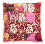 Indian Patchwork Embroidery Ethnic Bead Work Cotton Cushion Cover Sofa Decor 16"