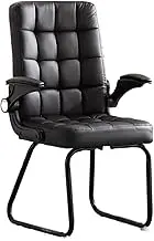 Classic Fabric Cushion Home Office Chair Comfortable and Soft Desk Chair Medium Backrest Office Chair Metal Base Without Wheels Desk Task Chair(Black)