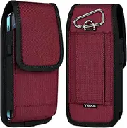 [ykooe] Cell Phone Pouch Nylon Belt Holster Case Compatible with Galaxy S25/S24/S23/S22 Ultra A16 A15 A14 A13, Moto G Stylus/Power/Play, Pixel 8/7 Pro, TCL OnePlus T-Mobile, Red - XXL