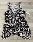 ana Top Sleeveless Asymmetrical Hem Black & White Gathers MED 100% Rayon NWT
