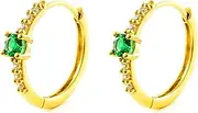 [Monde Petit] Mondepe 2958 9ct Yellow Gold Round Emerald Synthetic Shiny Earrings 14.5x3mm Normal Yellow Gold Emerald Lab, Normal, Yellow Gold, emerald lab