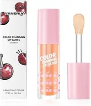 VANERIA Lip Gloss Clear to Pink,Color Change Effect,Long Lasting Moisture & Natural,Fruit-flavored Lip Gloss(3.5ml/0.11Fl.Oz) (Cherry)