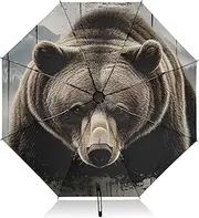 [PDZRMY] Bear Forest Wood UV Protection Travel Umbrella Compact for Rain and Sun - Auto Open and Close UPF 50+ Windproof Portable 46” Sun Umbrella for Women and Men