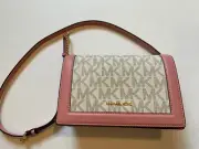 NEW Michael Michael Kors JET SET FLAP CHAIN SIGNATURE CROSSBODY MK LOGO PINK