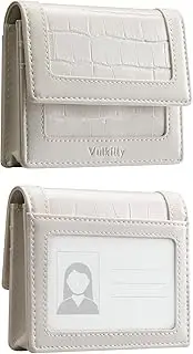 Vulkitty Leather Business Card Holder for Women, Credit Card Case Crocodile Pattern with ID Window Holds Up to 30 Business Cards Beige