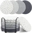 8 Pcs Drink Coasters with Holder, 4-Pack Absorbent Cotton Woven Coasters Set
