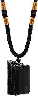 [CIFIBIFUN] 2021 Black Tourmaline Necklace Crystal Pillar Pendant ，Original Natural Stone Metaphysically Psychic Protection