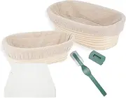 Banneton Bread Proofing Basket, Banneton Basket Set of 2, 9 inch Sourdough Proofing Basket Round Proofing Bowls Handmade Rattan Baskets and Liners, Artisan Sourdough Bread Making Kit