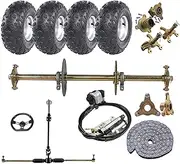 YC Yier Complete 32-Inch Rear Axle Kit, DIY Go-Kart Live Axle for ATVs, Quads, Buggies, Go Karts, and Golf Carts - Includes 6 inch Go Cart Wheels, Steering Shaft, Brakes, Hubs and Chain Sprocket