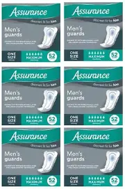 312 Count (6x 52) Assurance Guards Men's Incontinence Discreet Fit Max Size OSFA