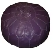 Moroccan Pouf Footstool Unstuffed Ottoman Poof Handmade Leather Genuine Purple