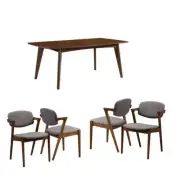 5 Piece Mid Century Modern Dining Set in Dark Walnut