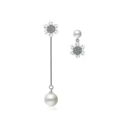 Sparkling Zirconias Snow with White Pearl Drop Earrings