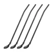 4Pcs 8.6" Stainless Steel Spoon Straws Reusable Twist Handle Spoon, Black
