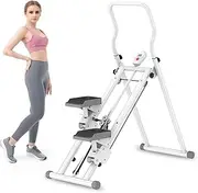 Stair Stepper, Folding Vertical Cardio Exercise Climber Stair-Master for Home, Full Body Workout Machine with Handlebar Adjustable Step Range Handlebar & Pedals, 300Lbs Load