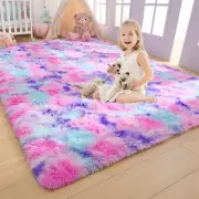 Soft Rainbow Area Rugs for Girls Room 4x6 Feet, Fluffy Bedroom Rugs, Princess