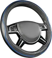 Amazon Basics Leatherette Steering Wheel Cover, 38.1 CM Black and Blue