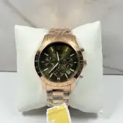 Michael Kors Berkley Rose Tone Green Dial Watch Chronograph Quartz Model MK7412