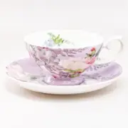 Grace Teaware Bone China Peony Bloom Purple Tea/coffee Cups and Saucers,Set Of 4