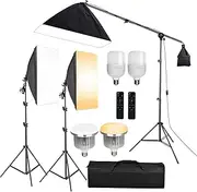 Abeststudio Softbox Continuous Lighting Kit, 2X 85W 3200K-5600K Bi-Color Dimmable LED Bulb + 2X 25W 5500K LED Bulb Studio Lighting with 2M Light Stand Boom Arm for Portrait Product Fashion Shooting.