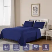 LINENOVA 100% Organic Bamboo Quilt Cover Set - Queen,Navy