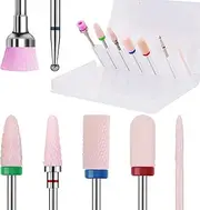Nail Drill Bits, Ceramic Carbide Electric Drill Bit 3/32’’ Standard Size Professional for Acrylic Nails Cuticle Gels Efile with Holder Box Package 7PCS