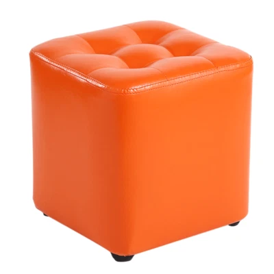 NNETB Orange Square Stool with Solid Wood Frame
